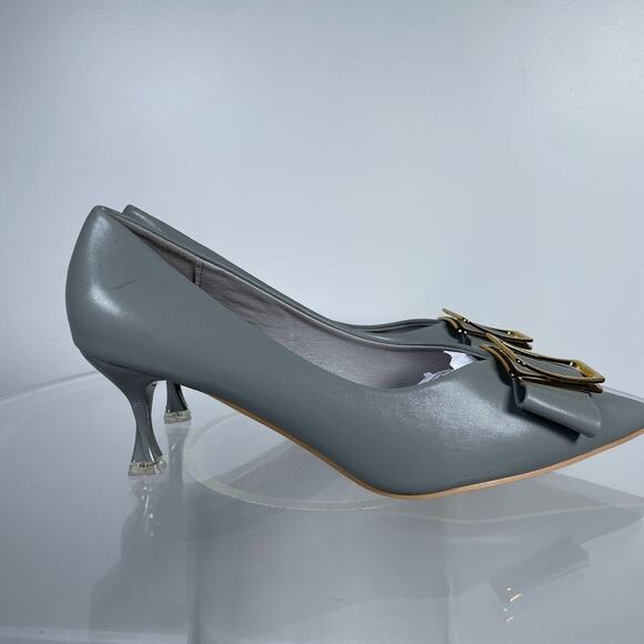 C.Paravano Women's UK 40/US 9-9.5 Kitten Heel Pumps Leather Grey Buckle Business - Picture 5 of 12